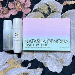 bnib natasha denona pastel palette, with two travel size tatcha products!